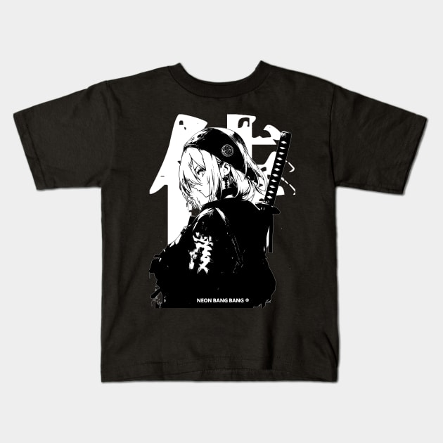 Cyberpunk Ninja Girl Samurai Warrior Anime Streetwear Kids T-Shirt by Neon Bang Bang